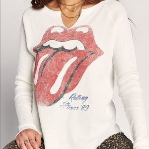 Daydreamer Oversized White Long Sleeve Rolling Stone Thermal Top - SM fits M/L